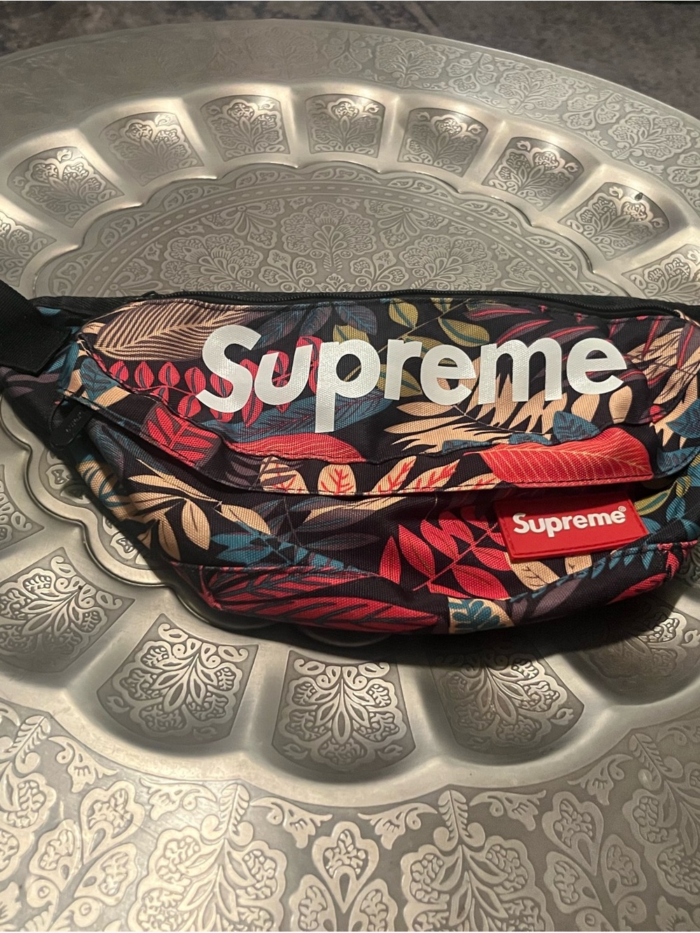 Supreme Tropical Leaf Waist Bag in Red, Blue, Beige